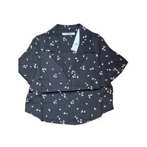 Thakoon Medium Black Daisy Print Short Sleeved Crop Button Down Collard Top NEW!